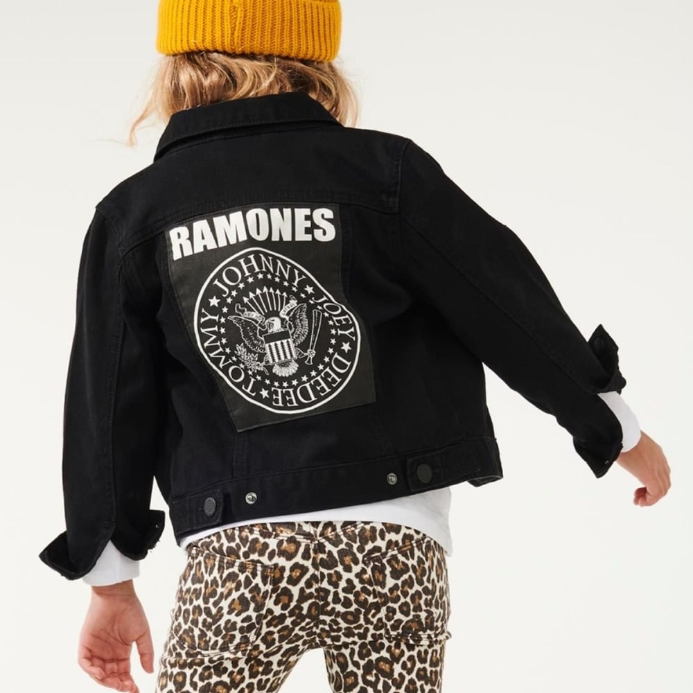 Cotton On Kids Boys Girls Like New Ramones Rock Band Denim Jean Black Jacket 3-4